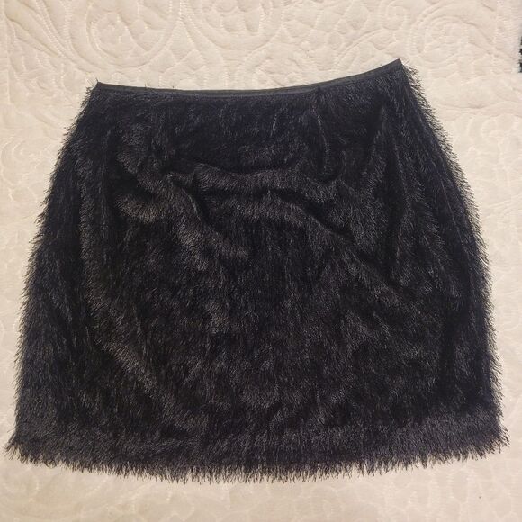 Kardashian Kollection Soft Fringe Mini Skirt Black Lined Side Zip KKW Large - Picture 4 of 15